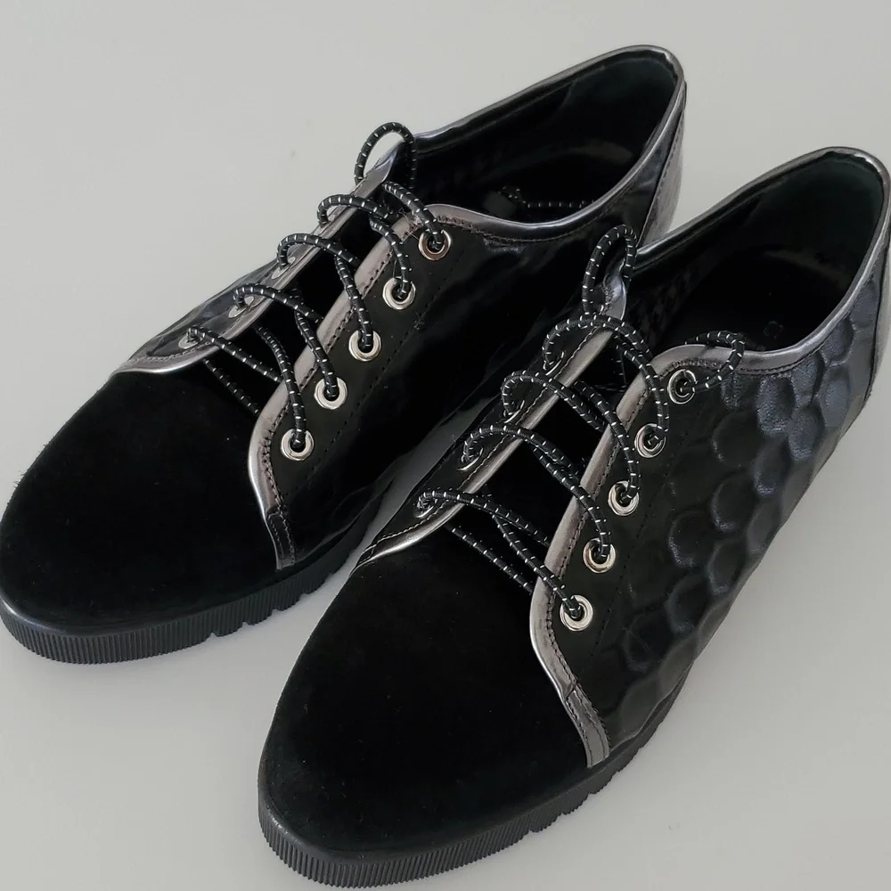Aquatalia Aida Platform Leather Suede Sneakers